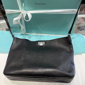 Tiffany & Company Black Leather Messenger Bag Strap